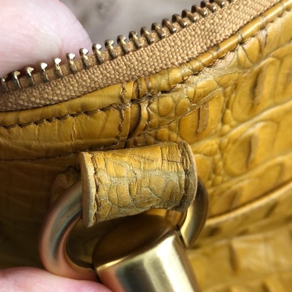 BRAHMIN golden yellow reptile textured leather two-way carry purse. Zip top - Picture 16 of 16